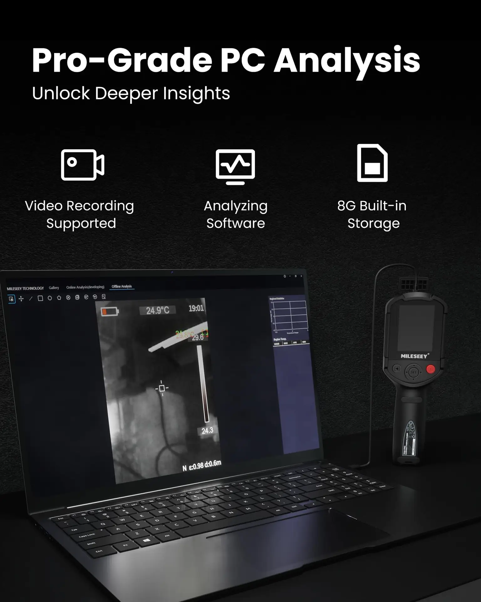 Thermal camera app interface and software functionality